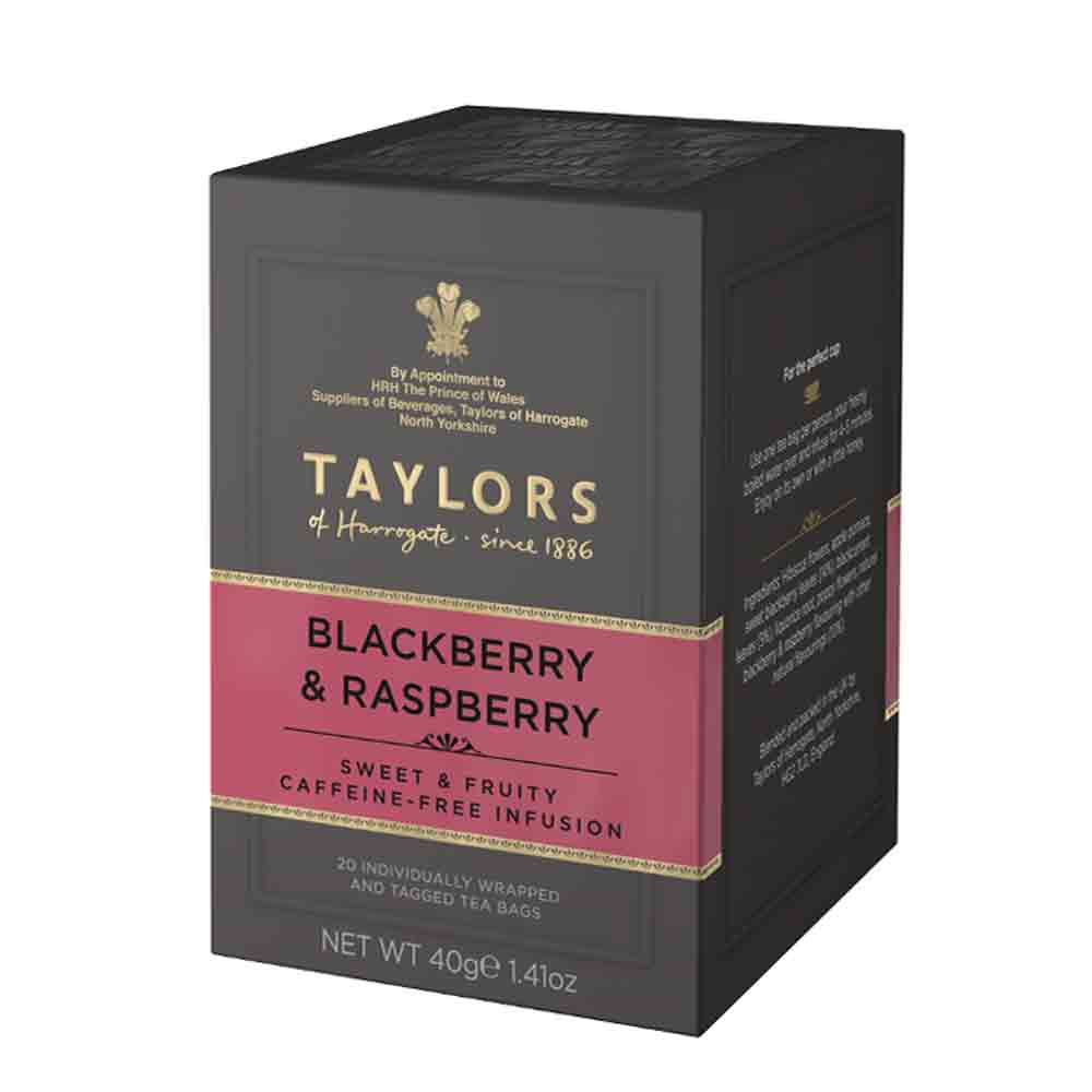 caffeine-free blackberry and raspberry infusion tea bags in box