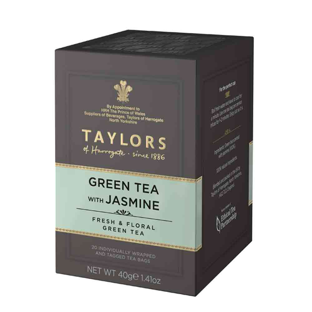 box of Taylors of Harrogate Green Tea with Jasmine 20 tea bags in sachets