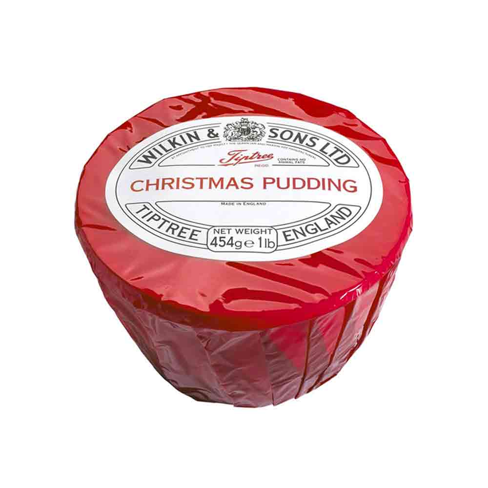 Christmas Pudding from Tiptree Wilkin & Sons. Weighs 454 grams and wrapped in red plastic cellophane