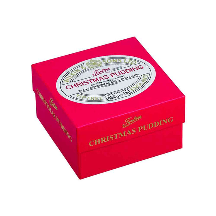 Tiptree Christmas Pudding in an earthenware basin with cloth