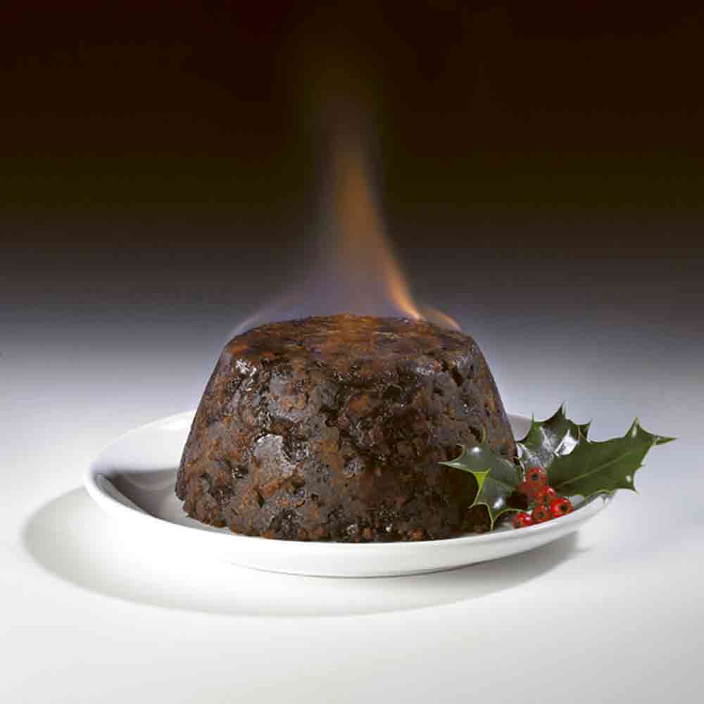 Tiptree Flaming Christmas Pudding with holly and berries decoration