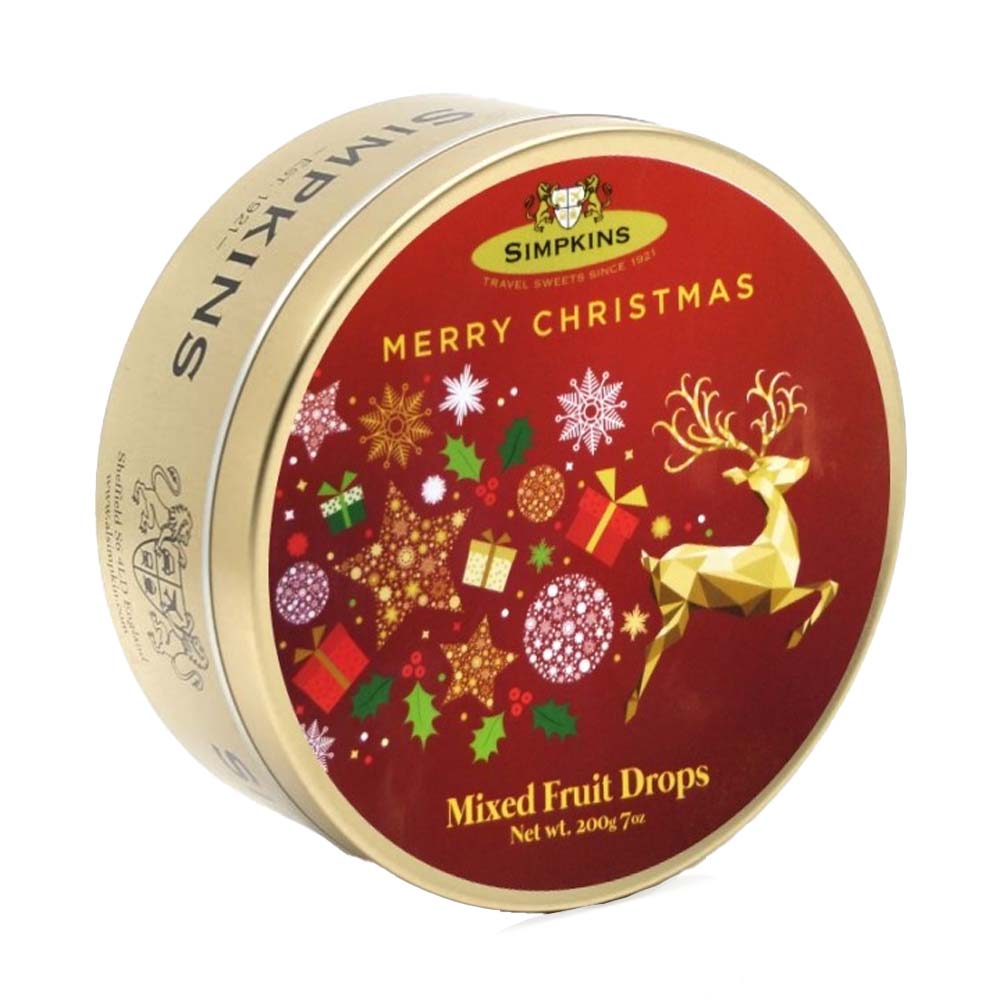 Simpkins Christmas Reindeer & Gifts Mixed Fruit Travel Sweets 200g [Red TIN]