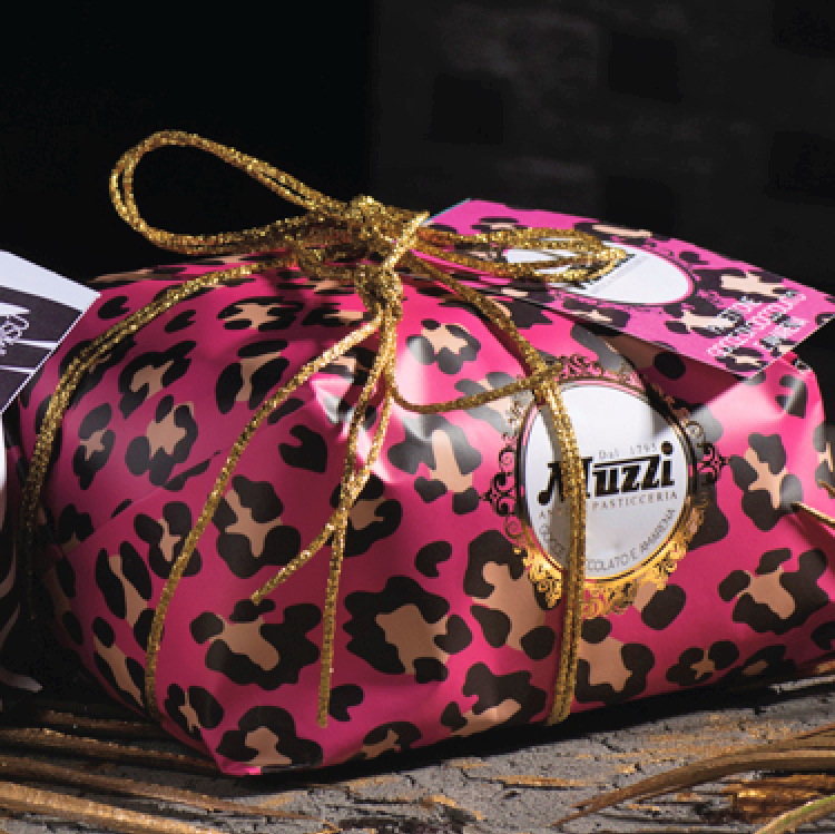 Muzzi Panettone with Chocolate Drops and Black Cherry 500g [ Pink with Stripes Wrapper- 1040477]