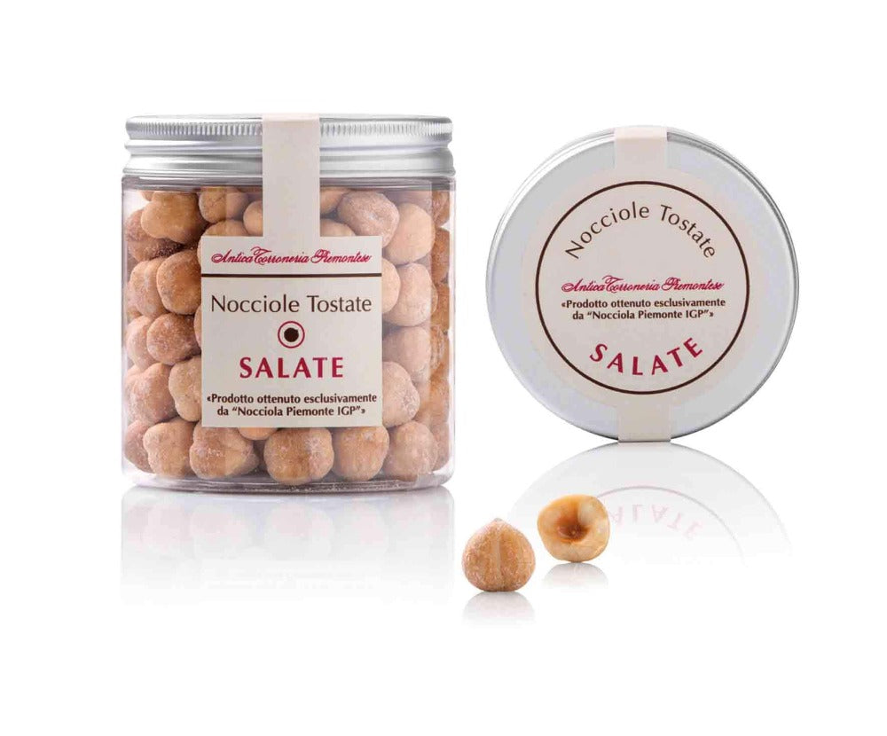 Antica Torroneria piemontese Salted Hazelnuts in clear small jar