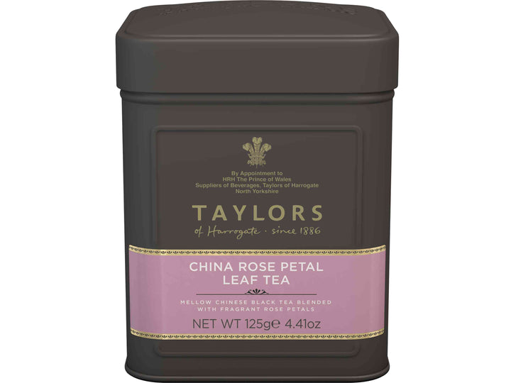 China Rose Petal Loose Leaf Tea from Taylors of Harrogate in metal caddy