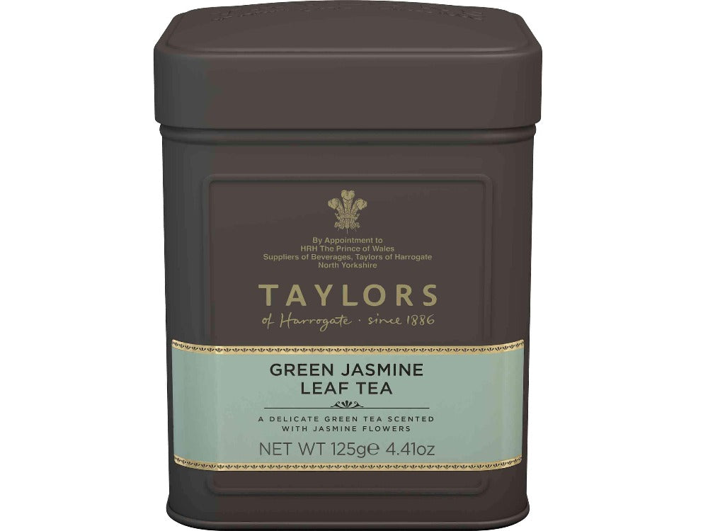 Green tea with Jasmine tea leaves in caddy