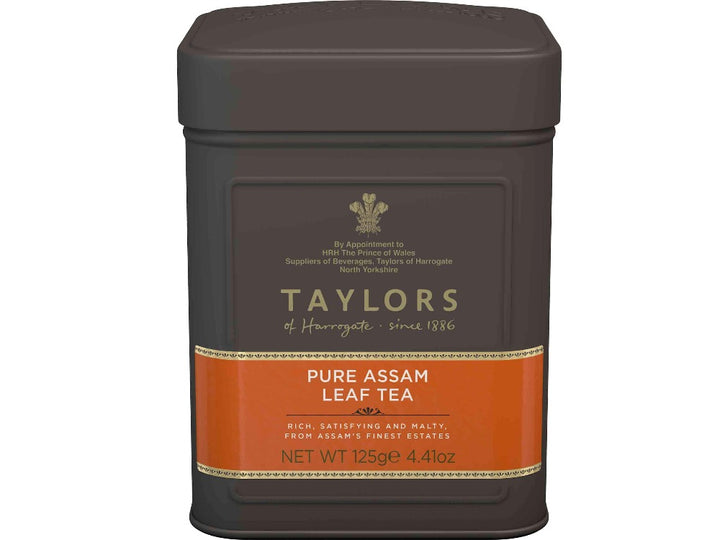 pure assam tea leaves in metal caddy Taylors of Harrogate