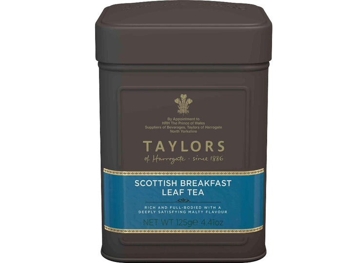 metal caddy of taylors scottish breakfast leaf tea