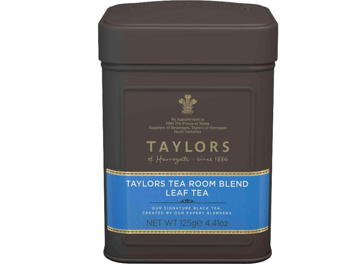 metal caddy of Taylors tea room blend leaf tea 125 grams