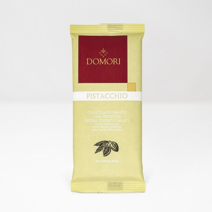 Domori White Chocolate with Whole, Roasted and Salted Pistachios 75g